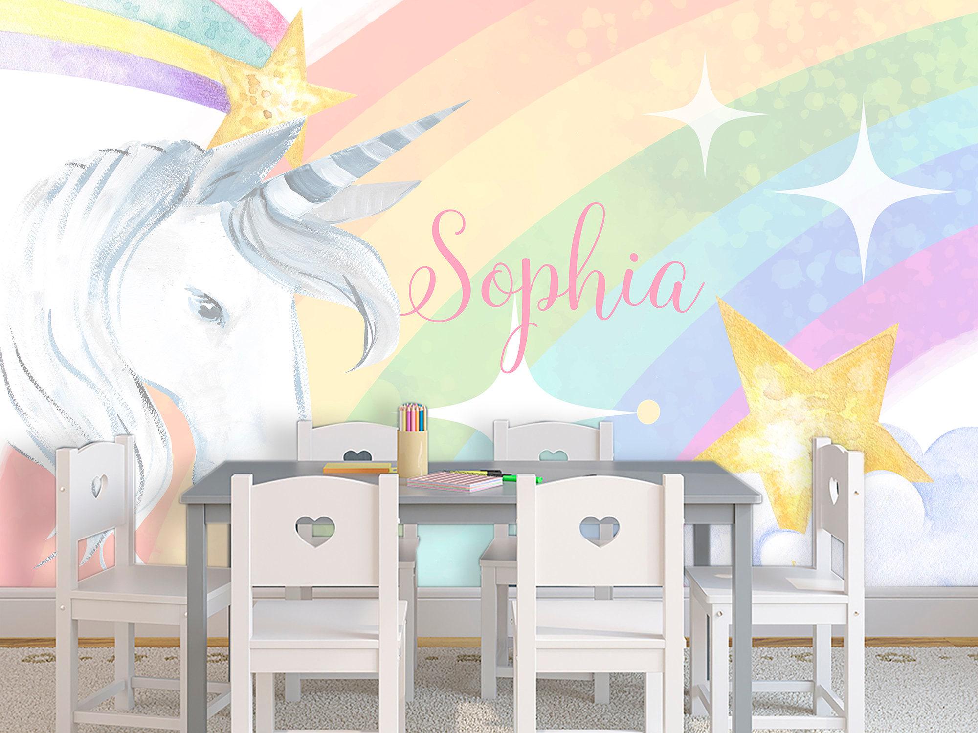 Personalized Unicorn Wallpaper Princess Room. Unicorns Wall Mural Girls ...