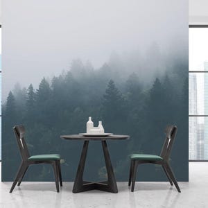 Foggy Forest Wallpaper. Watercolor Nature Wallpaper. Landscape Wall Art. Removable Wallpaper. Forest Eco Friendly Wall Decor KM14 image 3