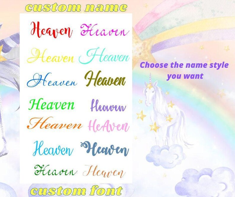 Unicorn Wallpaper Removable Girl Bedroom Unicorns Wall Mural Baby Nursery Rainbow Wallpaper Kids Watercolor Clouds Custom Name Personalized image 5