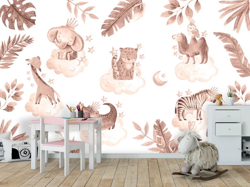 Africa Animals Wallpaper Baby Room Removable Tropical Wall Etsy