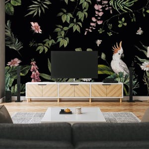 Tropical Leaves Wallpaper Removable, Fern Wallpaper Peel and Stick, Dark Watercolor Wallpaper, Botanical Wall Art Floral Wall Mural Jungle