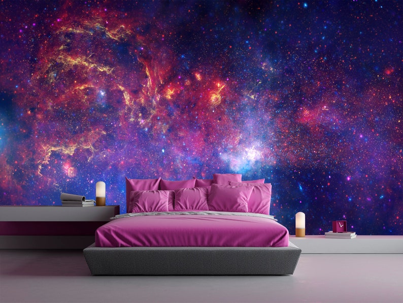 Purple Cosmic Wallpaper. Galaxy Accent Wallpaper Any Room. Etsy