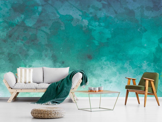 Paint Stains Watercolor Wallpaper Greeny Ombre Wallpaper | Etsy