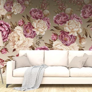 Peonies Wallpaper Removable, Floral Wallpaper for Bedroom, Tender Flowers Wall Mural for Girl Room, Peony Wallpaper Self-Adheseve KM851