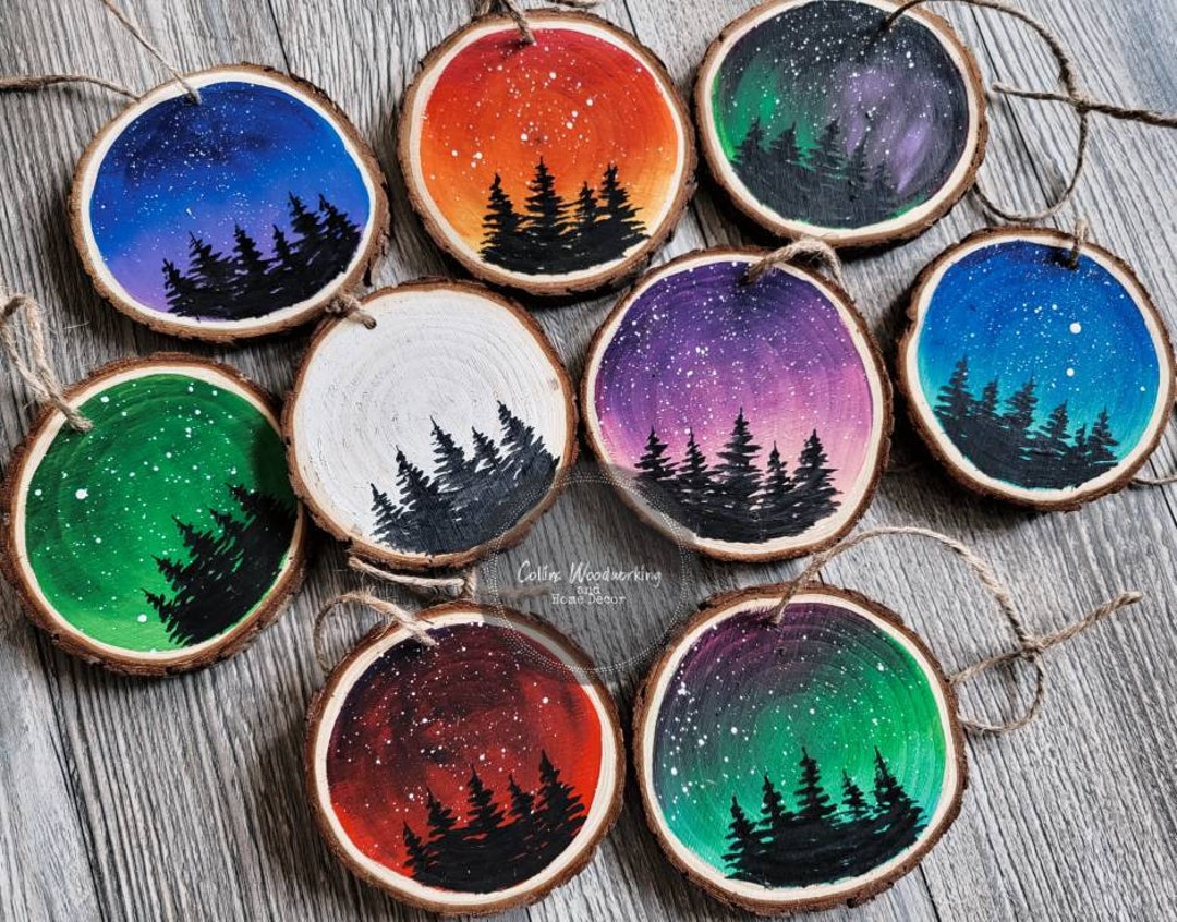 Christmas Ornament,northern Lights,painted Ornament, Ornaments,wooden ...