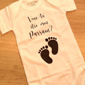 Baby bodysuit, personalized bodysuit, godfather announcement, godfather request, godmother request, godfather godmother, baptism, birth
