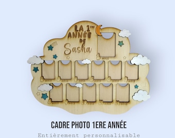ZAPRINTS Cadre Photo Première Année Bébé - Kit Empreinte Main Pied & 12 Photos - Français