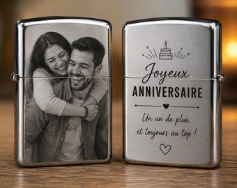 Accendino personalizzato per compleanno con foto incisa | Regalo originale per uomo e donna | Accendino inciso al laser | Regalo personalizzato per coppie