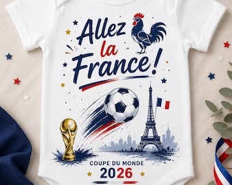 Body para bebé del Mundial 2026 Francia | Regalo para bebés aficionados al fútbol | Body para recién nacidos para seguidores de la selección francesa