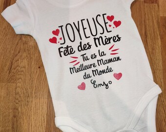 Body bébé, body personnalisé, joyeuse fête des mères, idée cadeau 1ère première fête des mères, bonne fête maman, prénom floqué, flocage