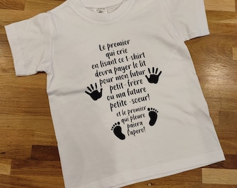 Tshirt enfant fille garçon annonce de naissance ou de grossesse avec humour, annonce originale à la famille, papi mamie parrain marraine