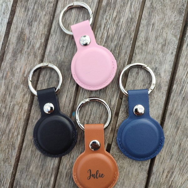 Etui porte clé pour Airtag Airtags, en simili cuir, gravé avec votre prénom, plusieurs couleurs au choix