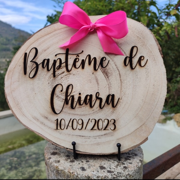 Engraved wooden log for wedding decoration, baptism, birthday, arrival arch, decoration