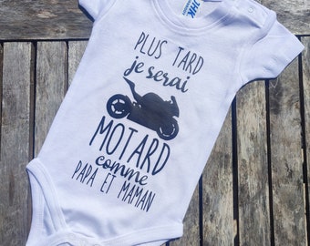 Body bébé plus tard je serai motard comme papa et maman, à personnaliser, annonce de grossesse, futur papa, papi, mamie, tonton parrain