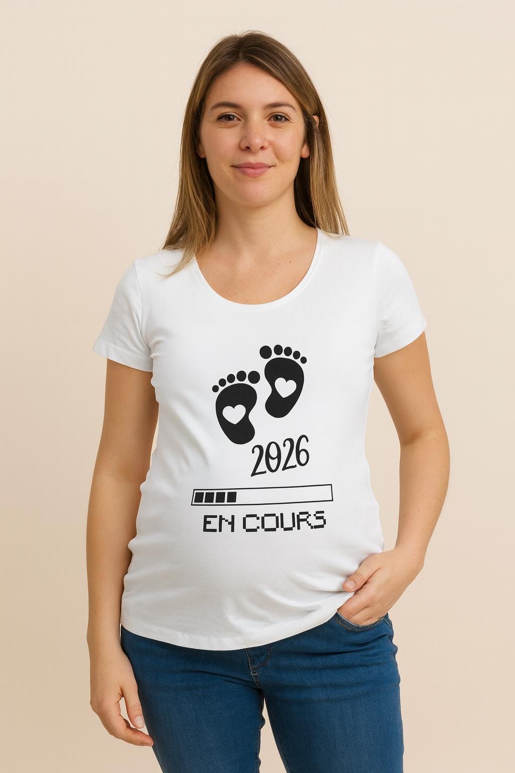T-shirt Grossesse Femme Future Maman - Message 'Loading Bébé 2022' - Col En V - Cadeau Annonce Grossesse
