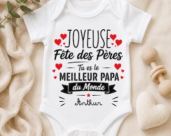 Personlig fars dag-body | Världens bästa pappa barn-T-shirt | Original pappapresent | Pappa-T-shirt med barnets namn