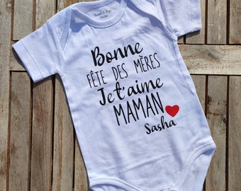 Body bébé, body personnalisé, annonce de naissance, idée cadeau 1ère première fête des mères, bonne fête maman, prénom floque, flocage