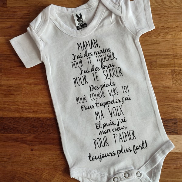 T-shirt ou body enfant bébé personnalisé personnalisable avec prénom, poème poésie drole idée cadeau fête des mères, bonne fête, maman