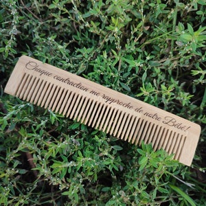 Childbirth comb without epidural – Engraved mantra – 13 cm bamboo comb – Pain management tool – Natural birth