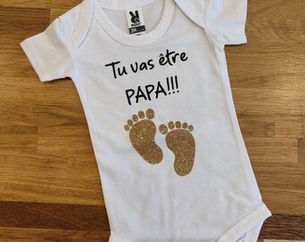 Body baby to personalized, metal flocking, personalized, announcement of birth and pregnancy to Papa Papi Mamie Tonton Tata Godfather