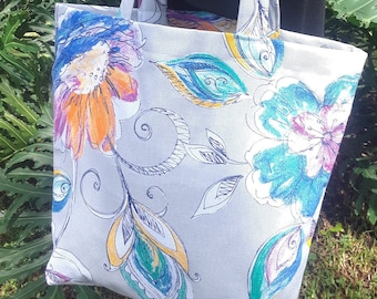 Florale Baumwolltasche: Große, handgemachte Strand- oder Weekender-Tasche