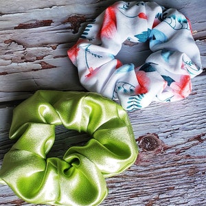 Set of two Apple and Floral Scrunchies, Hair Accessories, Cocktail Scrunchies, Amazing Scrunchies gift for Best Friend, Finished Product.