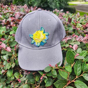 Embroidered Yellow Rose Trucker Cap: Boho Baseball Hat