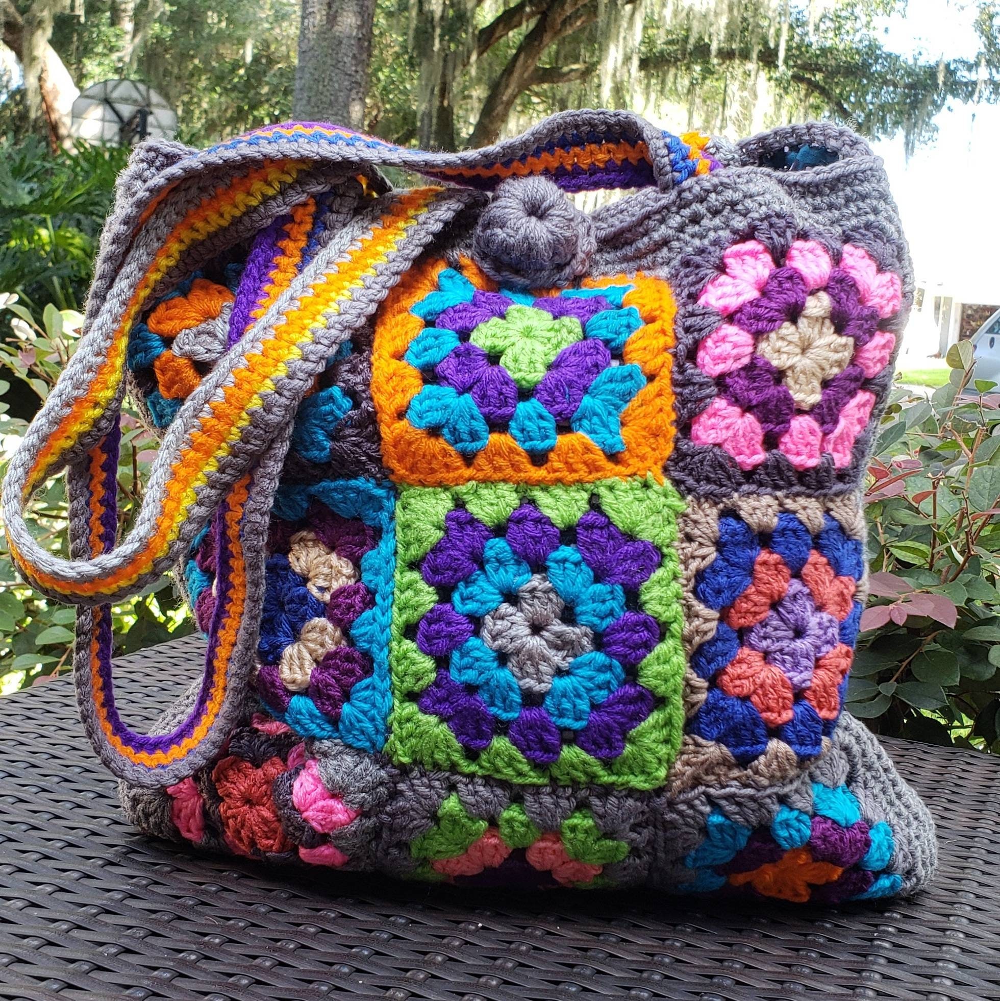 Granny Square Crochet Tote Bag Granny Square Crocheted Retro - Etsy