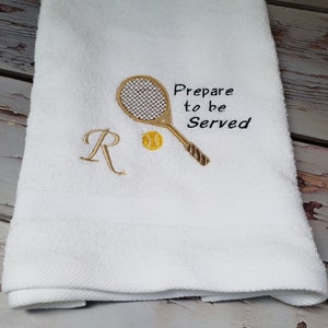 Tennis Towel, Gold Personalized Embroidery Designs of Racquet and Initial, perfect Gift for Mom, Partner, Tennis Towel. Limited Edition