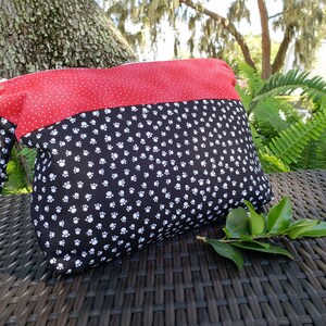 Cartera de mano terminada, organizador de maquillaje negro/rojo, cartera de mano de regalo para veterinario, cartera de mano para perro, cartera de mano con cremallera