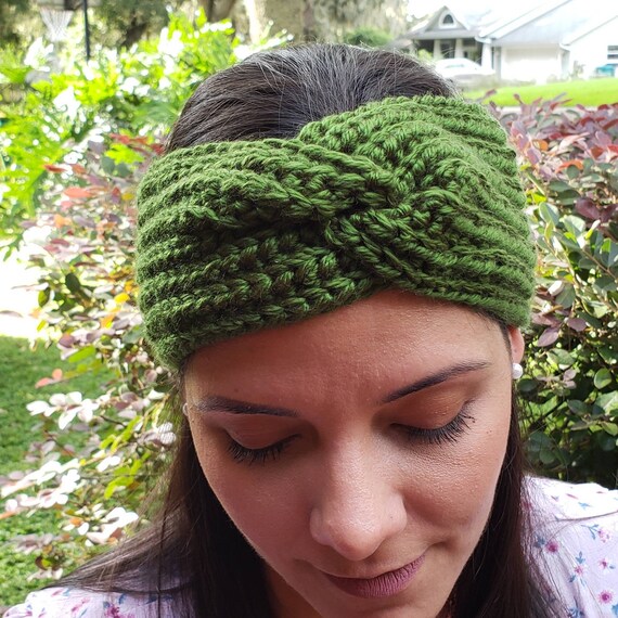 Crochet Twist Headband: Olive Green, Adult Size, Handmade - Etsy