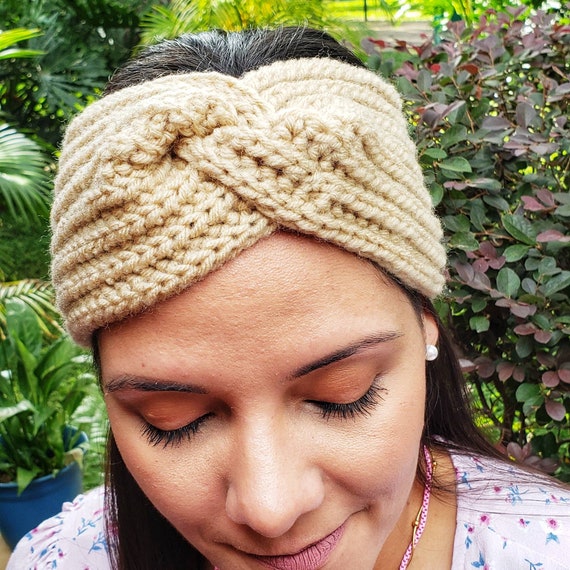 Crochet Twist Headband: Boho Knit Ear Warmer, Adult Head  display picture 1