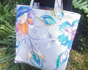 Floral Large Custom Tote Bag Gift for Mom, Beach Tote Bag, Boho Tote Bag, Weekender Tote Bag, Cotton Flowers Tote Bag, Finished Product