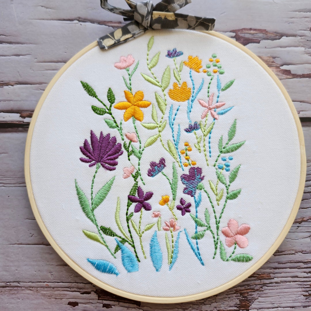 Hoop Wall Art Hanging, Finished Embroidered Floral Field Hoop Amazing ...