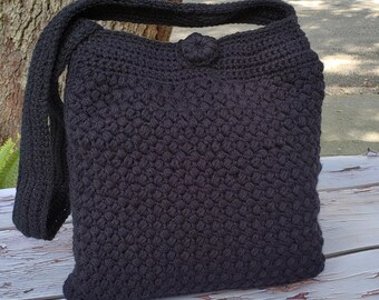 Hand Knit Crochet Tote Bag: Cotton Shoulder Bag, USA Made