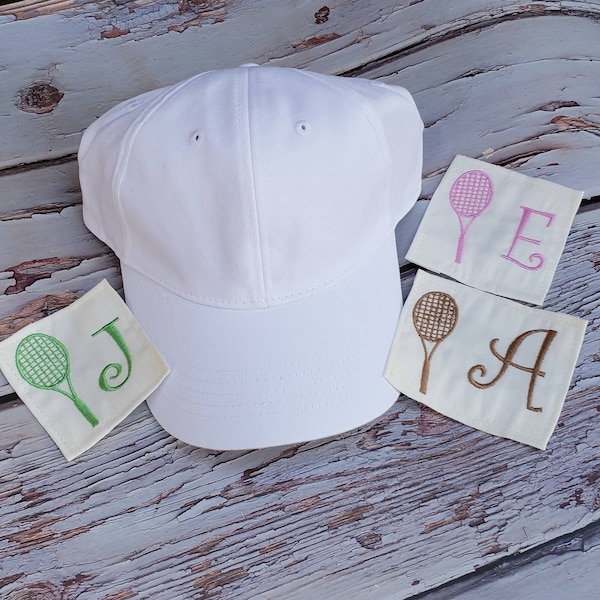 Tennis Cap, Custom Embroidery Applique of Racquet and Initial, Tennis Cap for Women, Men, Teens, Personalized Tennis Player Cap Gift