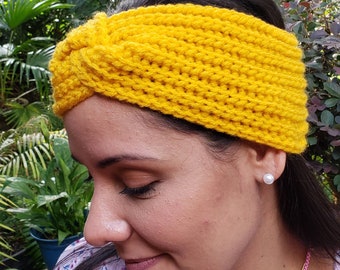 Yellow Crochet Headband: Boho Turban Ear Warmer