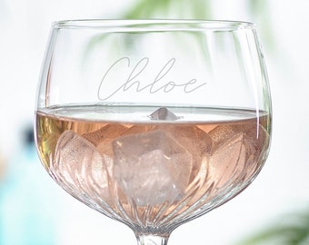 Personalised Gin & Tonic Glass: Engraved Diamante Crystal Balloon Goblet Glass