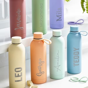 Personalised Water Bottle Laser Engraved Stainless Steel Insulated Reusable Gym Drinks Flask 500ml