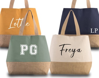 Personalised Canvas Tote Bag, Personalized Bridesmaid Bags, Monogram Initial Tote Bag Shopper, Custom Beach Bag