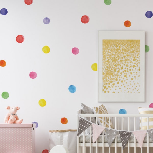 Polka Dot Wall Stickers | Rainbow Watercolour Decal's Dots | Watercolor Spots