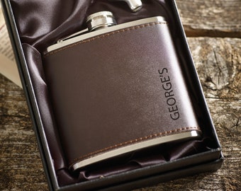 Personalised Hip Flask, Groomsmen Gift, Gifts for Men, Any Name, Wedding Gift, Gift Ideas, Birthday Gift, Stag Do, Matt and Leather Finish