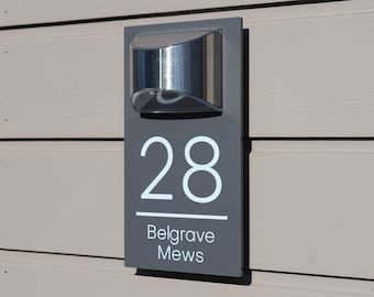 Solar House Sign LED Illuminated Contemporary Modern Door Number Plaque