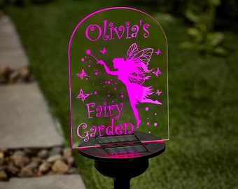 Personalised Fairy Garden Solar Light LED Colour Changing Sign