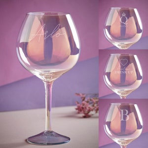 Personalised Gin Glass | Engraved Gin & Tonic Balloon Glass |  Gin Glass Heart | Iridescent Gin Glass