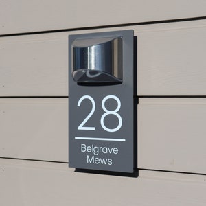 Solar House Sign LED Illuminated Contemporary Modern Door Number Plaque