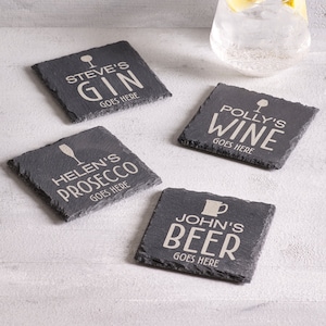 Slate Coaster, Personalised Laser Engraved Gift Drink Coaster, Tea Coffee Gin Wine Beer