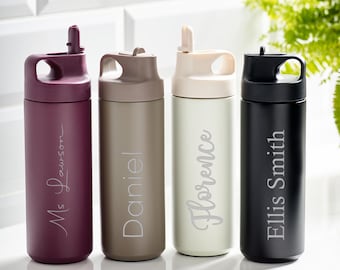 Personalised Insulated Water Bottle: Stainless Steel Flask with Straw, 500ml