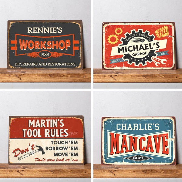 Personalized Man Cave Sign, Retro Metal Garage Decor, Father's Day Gift