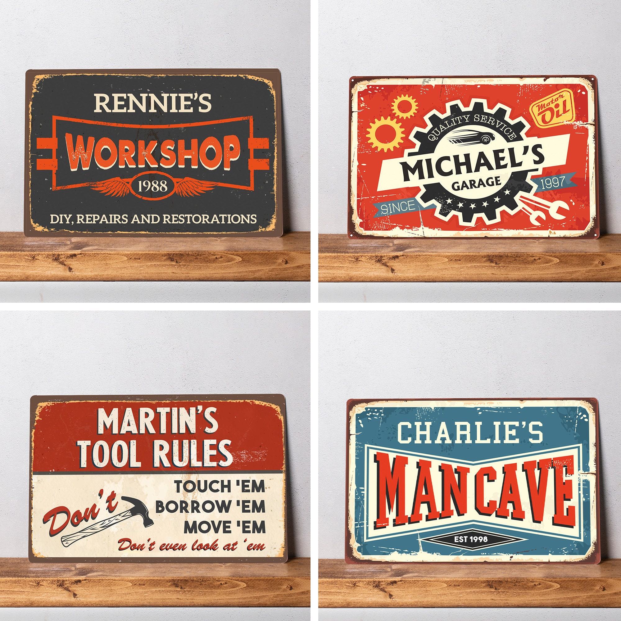 Personalized Vintage Metal Dad Sign - 8x12 Inch Custom Name Plaque, 9 Designs, Gift For Father's Day, Garage Decor